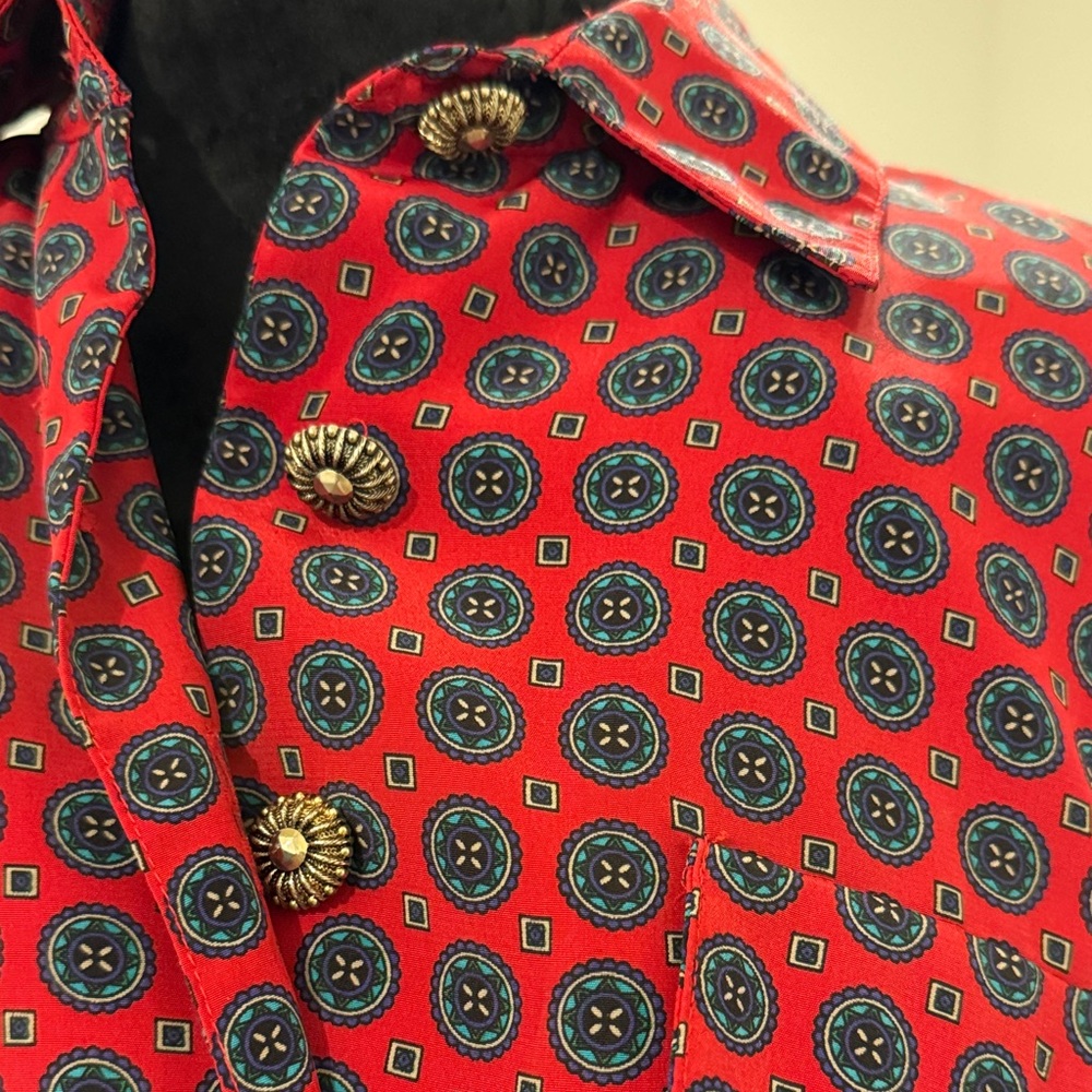 Vtg Leslie Fay  Red Patterned Dress - Picture 5 of 13